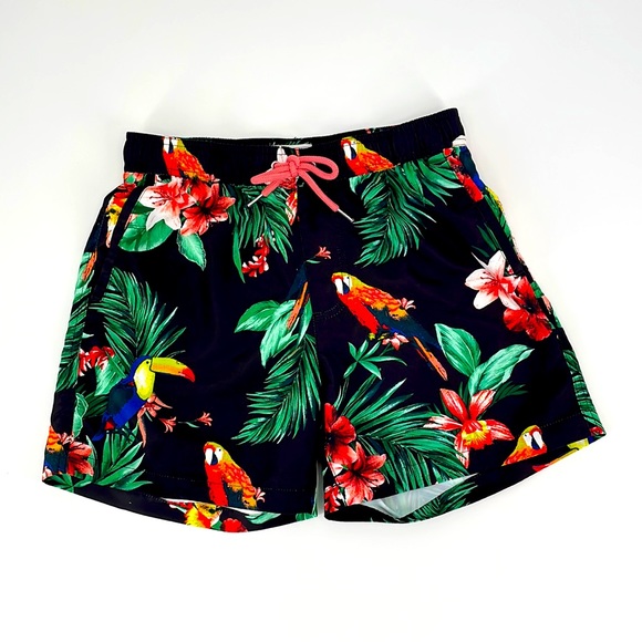 Forever 21 Black Tropical Floral Toucan Print Board Shorts Swim Trunks Men's S - Picture 1 of 7
